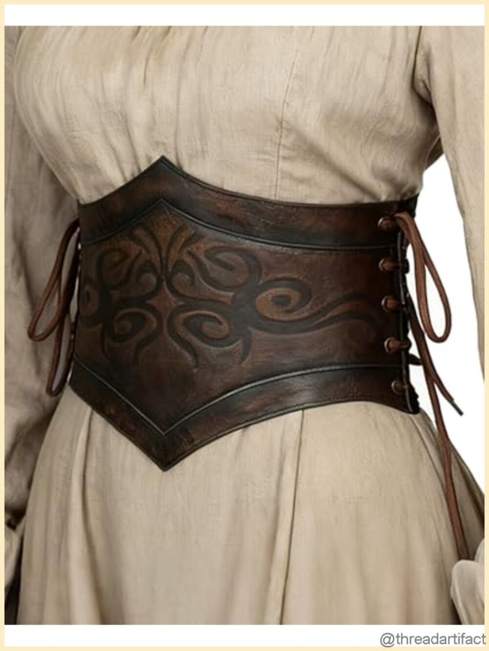 Faux Leather Viking Corset Belt Renaissance Waist Cincher Lace-Up